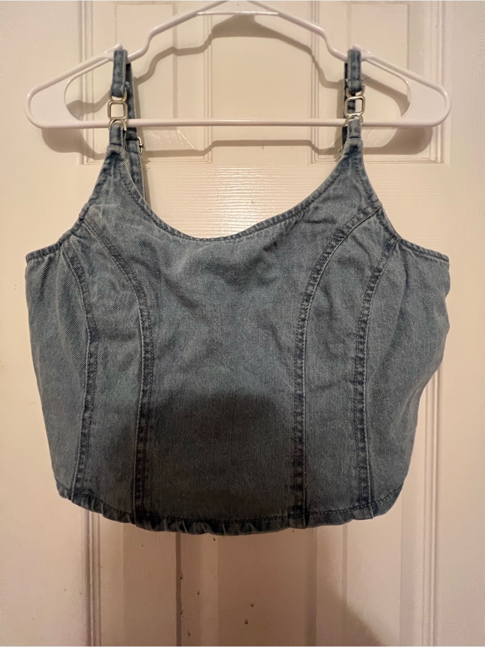 Japna Washed Light Blue Denim Crop Tank